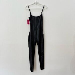 Brand New Commando Women's Small Black Faux Leather Cami Cat Suit Bodysuit